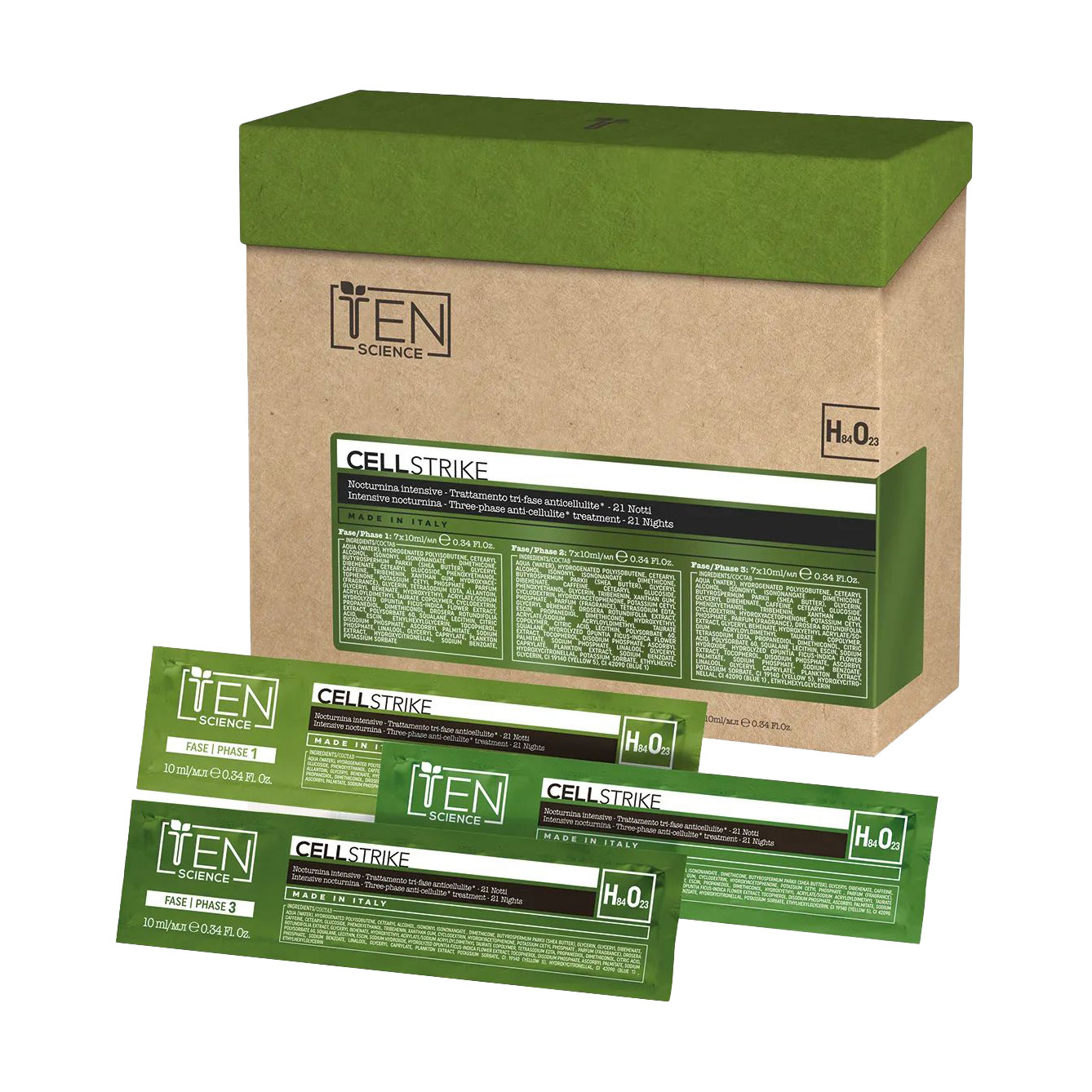 Набір для тіла Ten Science Cell Strike Three-Phase Anti-Cellulite Treatment 21 Nights (фаза 1, 7*10 мл + фаза 2, 7*10 мл + фаза 3, 7*10 мл)